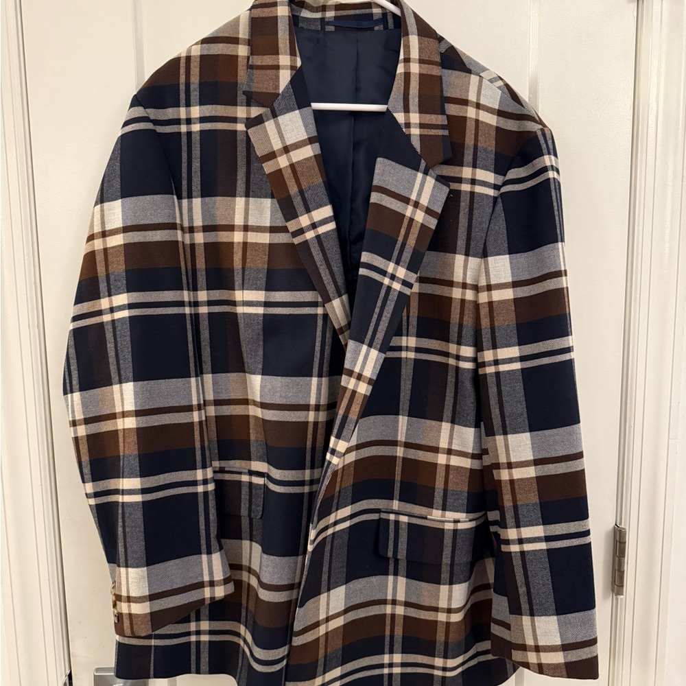 Men's Plaid Blazer - Brown and Blue